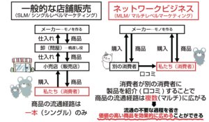 一般的な店舗流通とマルチ商法（ネットワークビジネス）の違い